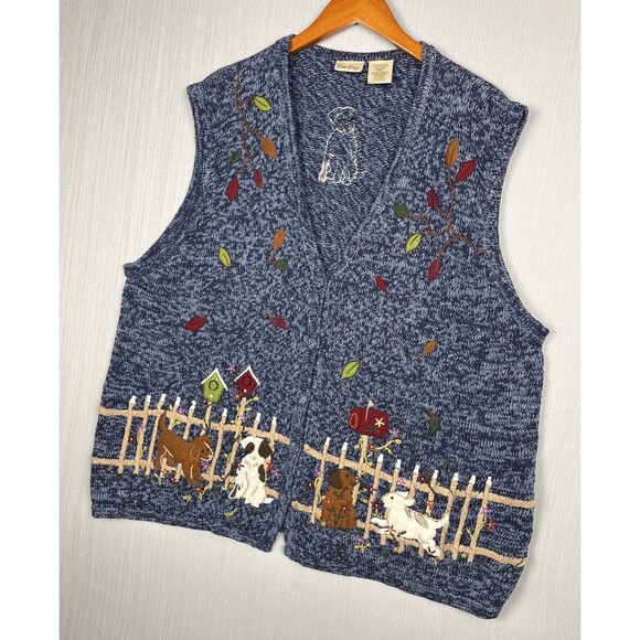 Bobbie Brooks Sweaters - Bobbie Brooks Womens Cotton Knit Vest 26W Applique Fall Dogs Novelty Whimsical